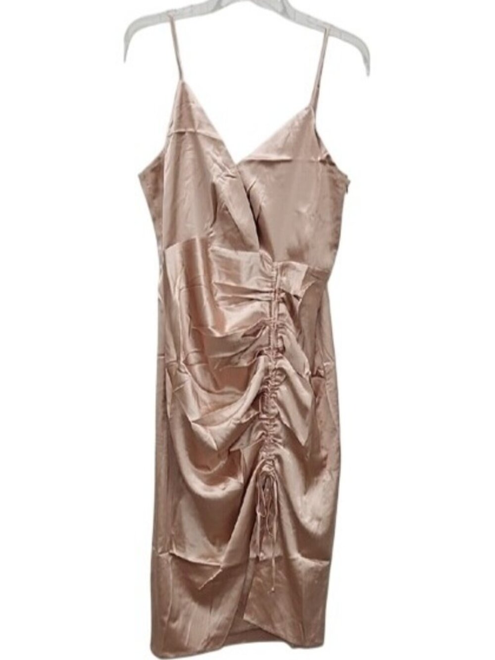 Dance & Marvel Dance With Me Champagne Ruched Midi Dress Satin Large New Party